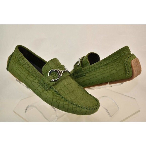 JIMMY CHOO BROGAN LIGHT OLIVE CROC PRINT SUEDE HANDCUFF DRIVING LOAFERS 39 6 main image 4